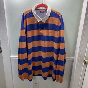 Izod Men's Blue and Orange Striped Polo Shirt